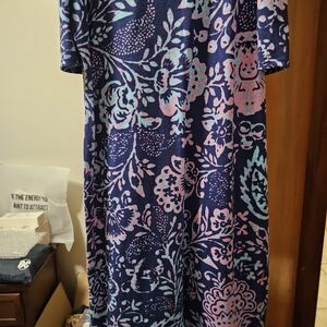 LuLaRoe Navy Floral Dress with Pink and Light Blue Print